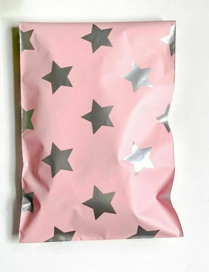 Pink Silver Stars Poly Mailers Size 6x9 Shipping Bags