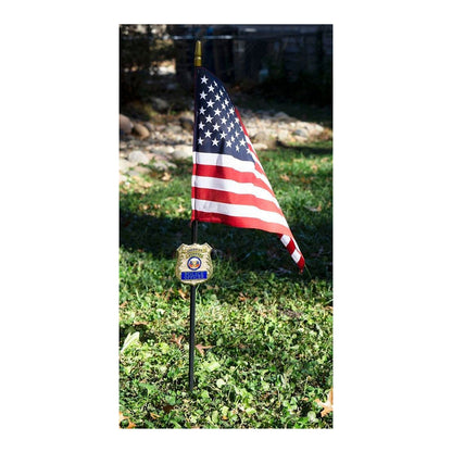 Police Officer Veteran Grave Marker With 30 Inch Tall American Cemetery Flag, Police Remembrance.