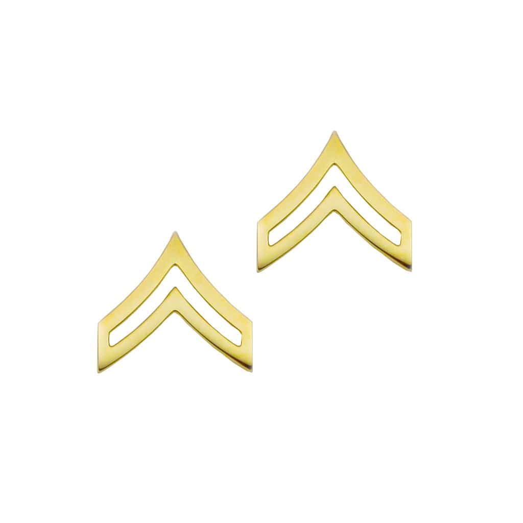 Police Corporal Sta-Brite Gold Rank Pin Tall 13/16" Pair
