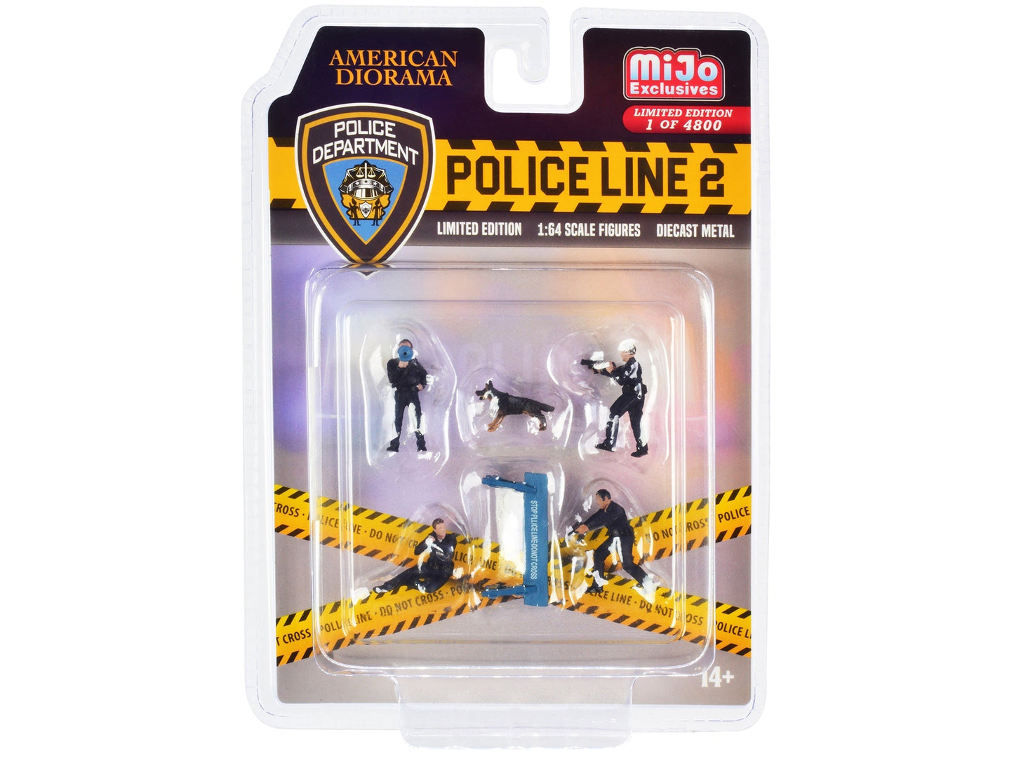 "Police Line 2" 6 piece Diecast Set (4 Police Figures 1 Dog Figure and 1 Accessory) Limited Edition to 4800 pieces Worldwide for 1/64 Scale Models by American Diorama  free shipping USA