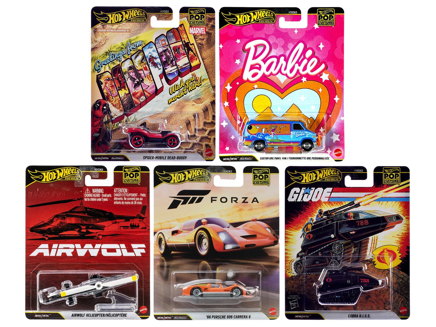 "Pop Culture 2025" 5 piece Set Q "Premium Series" Diecast Model Cars by Hot Wheels  free shipping USA