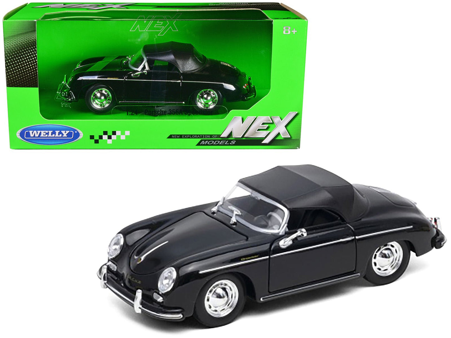 Porsche 356A Speedster Soft Top Black "NEX Models" Series 1/24 Diecast Model Car by Welly  free shipping USA