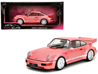 Porsche 911 Carrera RS (964) Pink Metallic with White Stripes "Pink Slips" Series 1/18 Diecast Model Car by Jada  free shipping USA