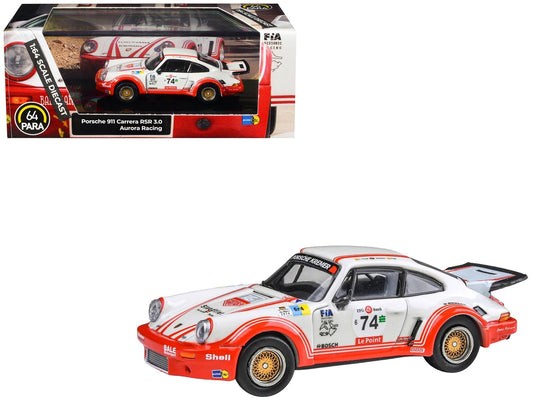 Porsche 911 Carrera RSR 3.0 #74 "Aurora Racing" White with Red Stripes 1/64 Diecast Model Car by Paragon Models  free shipping USA