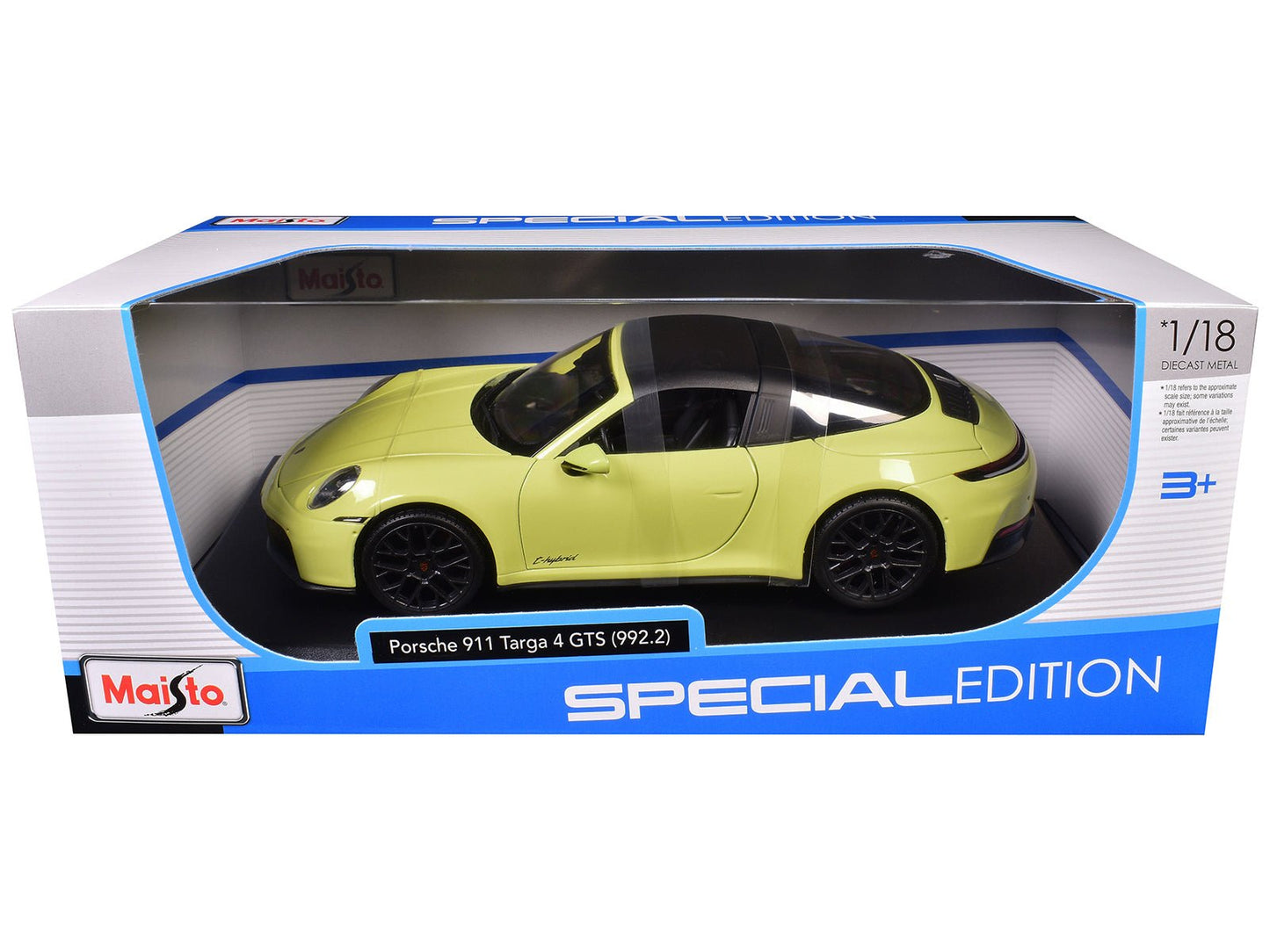 Porsche 911 Targa 4 GTS (992.2) Yellow with Black Top "Special Edition" Series 1/18 Diecast Model Car by Maisto  free shipping USA