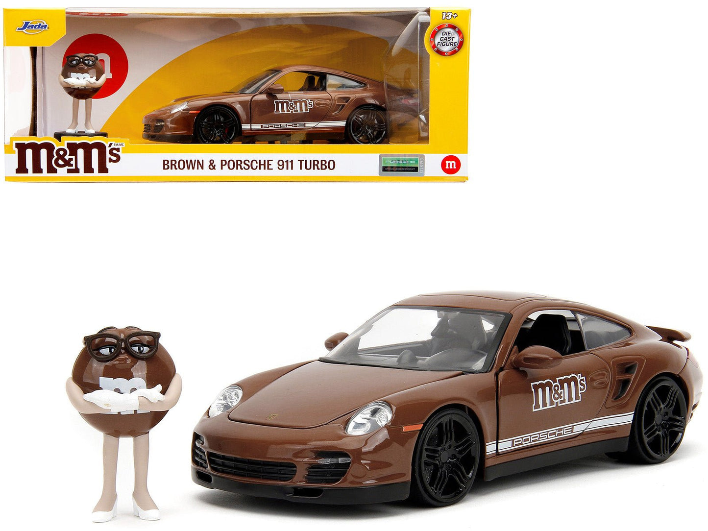 Porsche 911 Turbo Brown and Brown M&M Diecast Figure "M&M's" "Hollywood Rides" Series 1/24 Diecast Model Car by Jada  free shipping USA