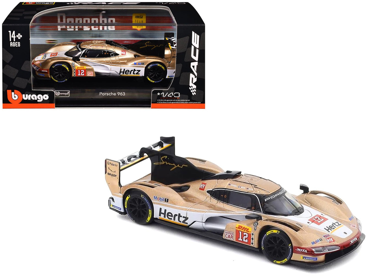 Porsche 963 #12 Callum Ilott - Will Stevens - Norman Nato "Hertz Team Jota" Hypercar Team Winner "FIA World Endurance Championship" (2024) with Display Case "Race" Series 1/43 Diecast Model Car by Bburago  free shipping USA