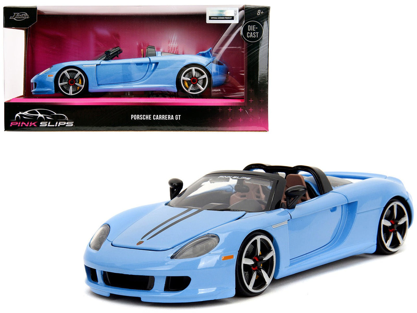 Porsche Carrera GT Convertible Blue with Black Stripes "Pink Slips" Series 1/24 Diecast Model Car by Jada  free shipping USA