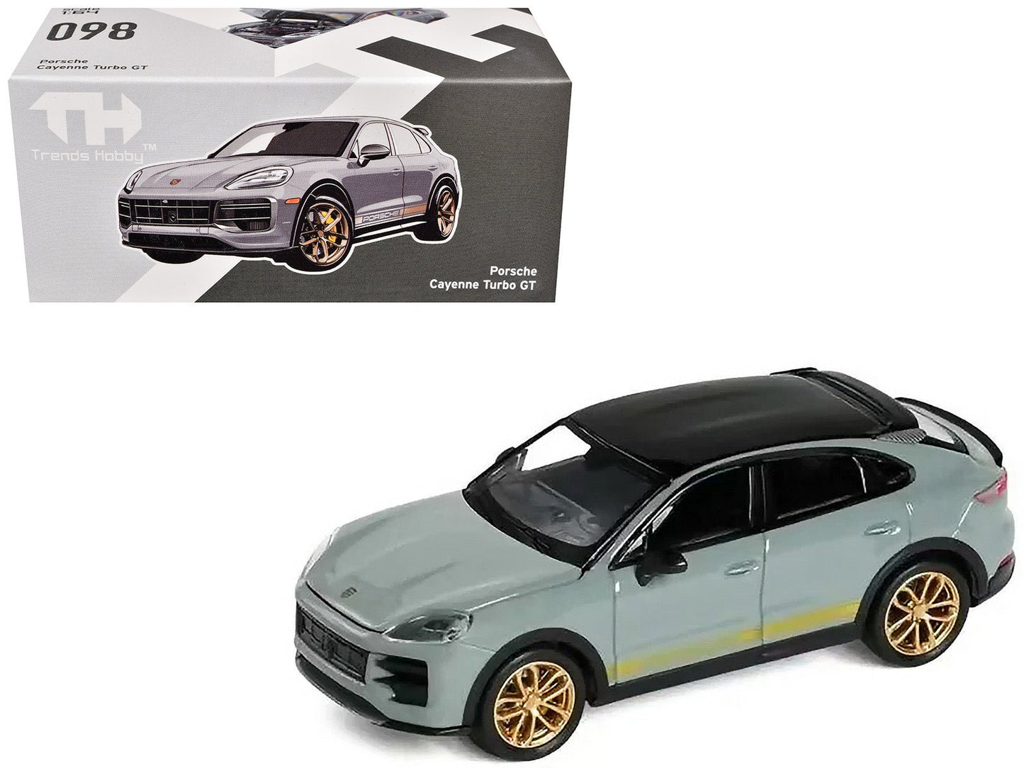 Porsche Cayenne Turbo GT Gray with Black Top and Gold Stripes 1/64 Diecast Model Car by Trends Hobby  free shipping USA
