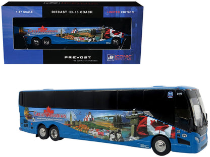 Prevost H3-45 Coach Bus "Great Canadian Coaches" Blue with Graphics Limited Edition 1/87 (HO) Diecast Model by Iconic Replicas  free shipping USA