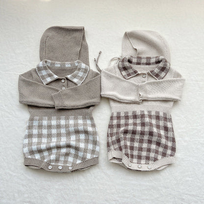 Baby Checkerboard Pattern Polo Neck Knit Warm Onesies by MyKids-USA™