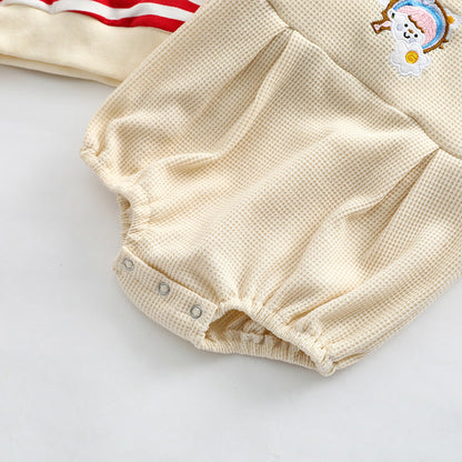 Baby Striped Pattern Shirt Combo Cartoon Graphic Corduroy Fabric Strap Onesies Sets by MyKids-USA™