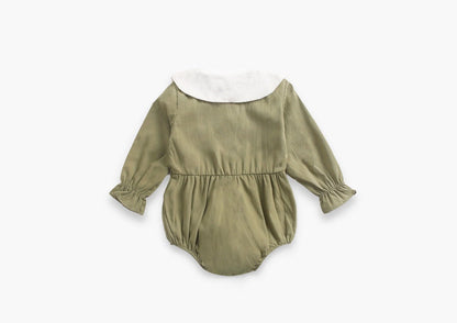 Baby Girl Doll Collar Design Solid Color Long Sleeve Onesies With Buttons by MyKids-USA™