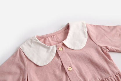 Baby Girl Doll Collar Design Solid Color Long Sleeve Onesies With Buttons by MyKids-USA™