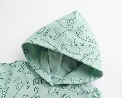 Baby Cartoon Dinosaur Graphic Snap Button Thin Style Rompers With Hat by MyKids-USA™