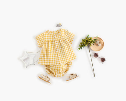 Baby Girl Plaid Pattern Single Breasted Design Shirt Combo Shorts Sets by MyKids-USA™