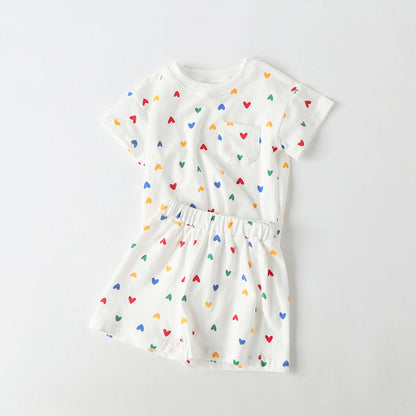 Baby 1pcs Plaid & Heart Pattern Tee Combo Shorts Simply Style Sets by MyKids-USA™