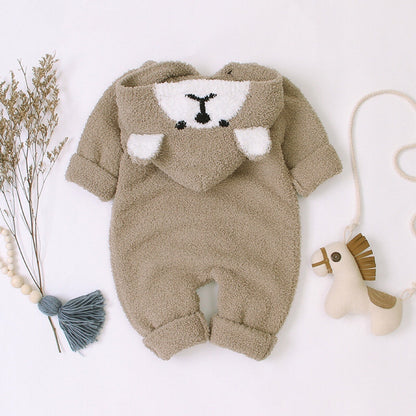 Baby Cartoon Bear Style Button Front Design Long Sleeve Plush Rompers by MyKids-USA™