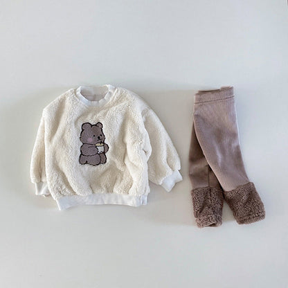 Baby Bear Embroidered Pattern Plush Hoodies Combo Pants  Pieces Sets by MyKids-USA™