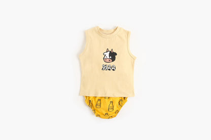 Baby Boy And Girl Animal Print Sleeveless T-Shirt Combo Shorts Sets by MyKids-USA™
