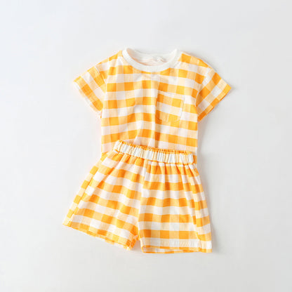 Baby 1pcs Plaid & Heart Pattern Tee Combo Shorts Simply Style Sets by MyKids-USA™
