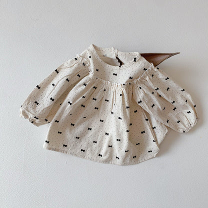 Baby Girl Bow & Polka Dot Graphic A-Line Long Sleeves Shirt Combo Triangle Shorts 1 Pieces Sets by MyKids-USA™