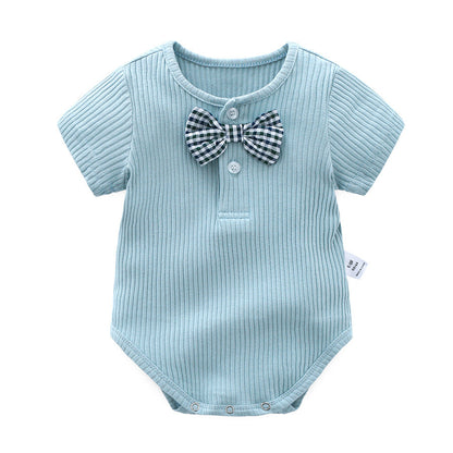Baby Boy And Girl Solid Color Bow Tie Design Short Sleeve Buttoned Onesies by MyKids-USA™