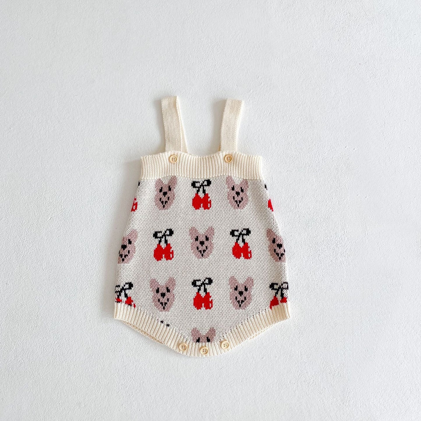 Baby Girl 1pcs Allover Cartoon Bear & Cherry Embroidered Graphic Bodysuit & Cardigan Knitted Sets by MyKids-USA™