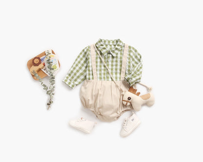 Baby Boy 1pcs Plaid Pattern False 1 Pieces Design Lapel Bodysuit Onesies by MyKids-USA™