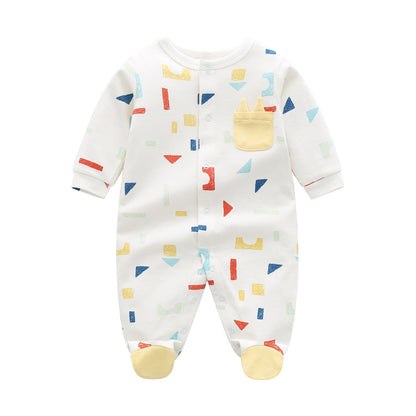 Baby Boy And Girl Geometric Print Single Breasted Design Long-Sleeved O-Neck Rompers by MyKids-USA™