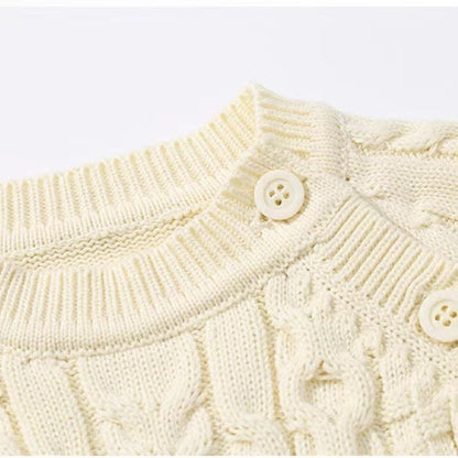 Baby Solid Color Crochet Knitted Pattern Shoulder Button Design Rompers by MyKids-USA™