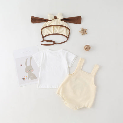 Baby Kids Puppy Print Pattern Short Sleeves With Straps Onesies In Set With Hat Of Puppy Shape by MyKids-USA™