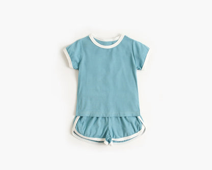 Baby Solid Color Neck Color Matching Design Sports Sets In Summer by MyKids-USA™