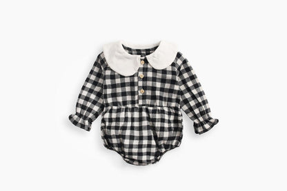 Baby Girl Plaid Pattern Doll Collar Design Long Sleeve Onesies With Buttons by MyKids-USA™