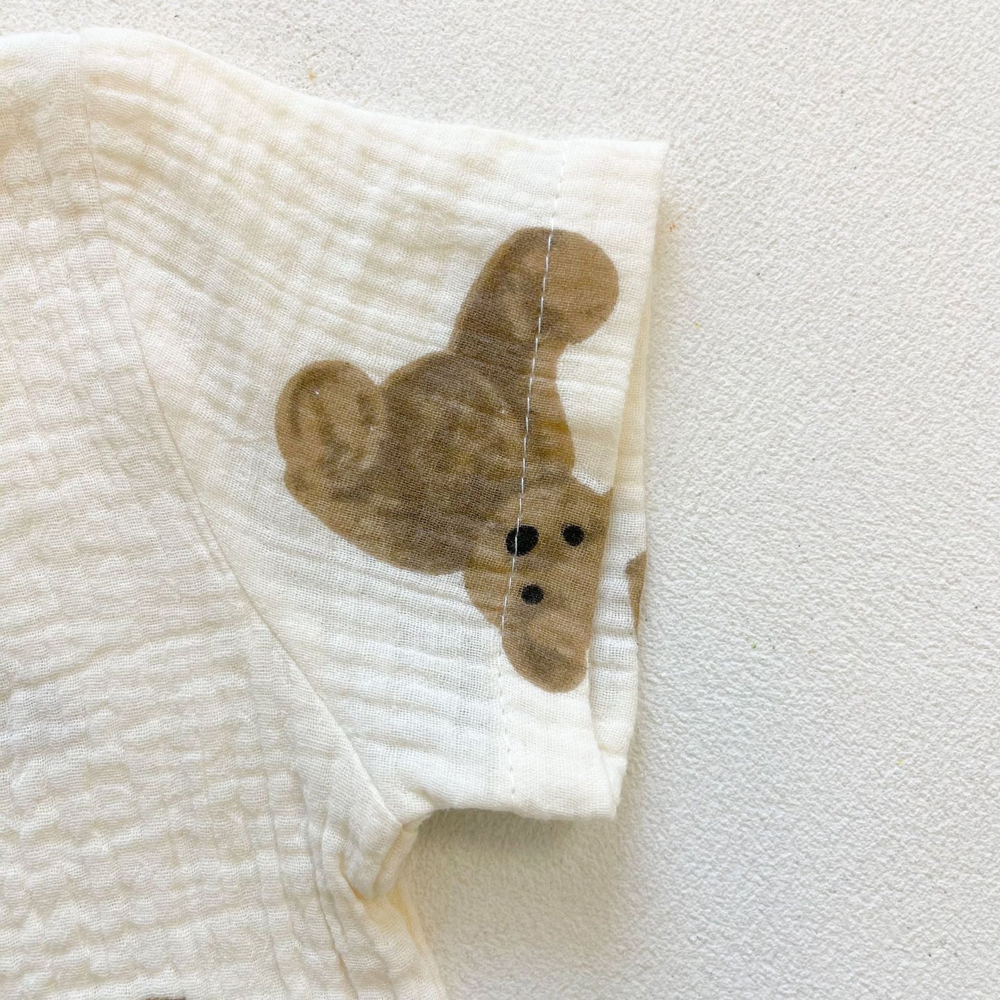 Baby Girl Bear Print Pattern Round Collar Shirt Top Combo Short Pants Sets In Summer Outfit Wearing by MyKids-USA™