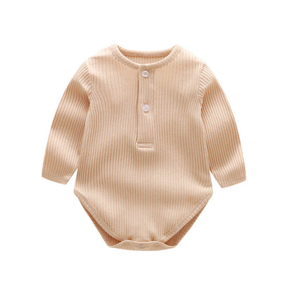 Baby Solid Color Ruffle & Buttoned Design Long-Sleeved O-Neck Onesies by MyKids-USA™