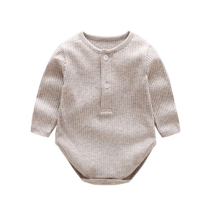 Baby Solid Color Ruffle & Buttoned Design Long-Sleeved O-Neck Onesies by MyKids-USA™
