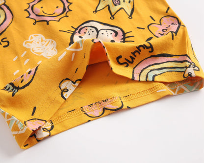 Baby Girl Cartoon Print O-Neck T-Shirt Combo Ruffle Shorts Sets In Summer by MyKids-USA™