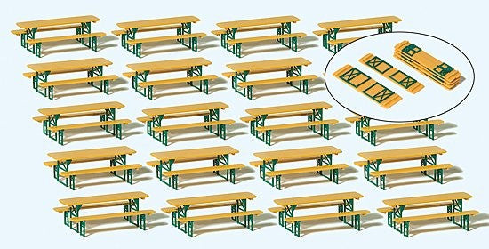Preiser 24707 HO Long Foldable Tables w/Benches (20 Sets)