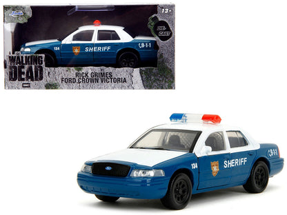 Rick Grimes' Ford Crown Victoria "Sheriff" Blue and White "The Walking Dead" (2010-2022) TV Series "Hollywood Rides" Series 1/32 Diecast Model Car by Jada  free shipping USA