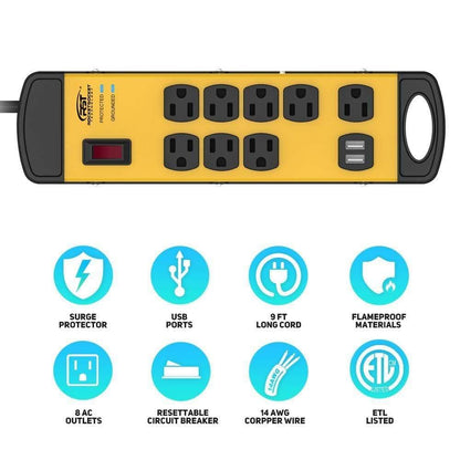 CRST 8-Outlet Dual USB Mountable Metal Power Strip Surge Protector