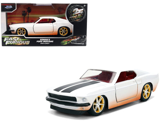 Roman's Ford Mustang White with Black Stripes and Red Interior (Dirty Version) "Fast & Furious" Movie "Fast & Furious 25th Anniversary" Series 1/32 Diecast Model Car by Jada  free shipping USA