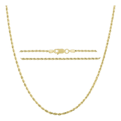Italian Solid Sterling Silver Yellow Gold Diamond Cut Rope Chain 16-18-20-22-24 Inch by Donatello Gian