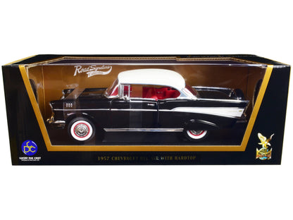1957 Chevrolet Bel Air Hardtop Black with White Top and Red Interior 1/18 Diecast Model Car by Road Signature  free shipping USA
