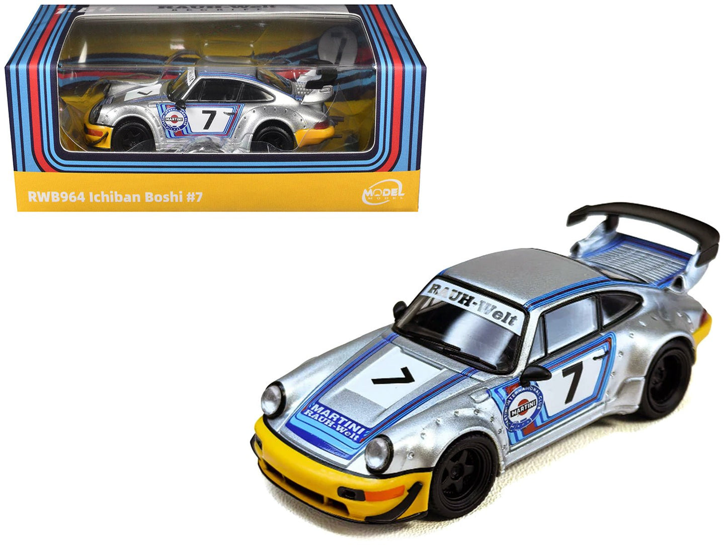 RWB 964 #7 "Ichiban Boshi - Martini Racing" Silver Metallic with Stripes 1/64 Diecast Model Car by Model Model  free shipping USA