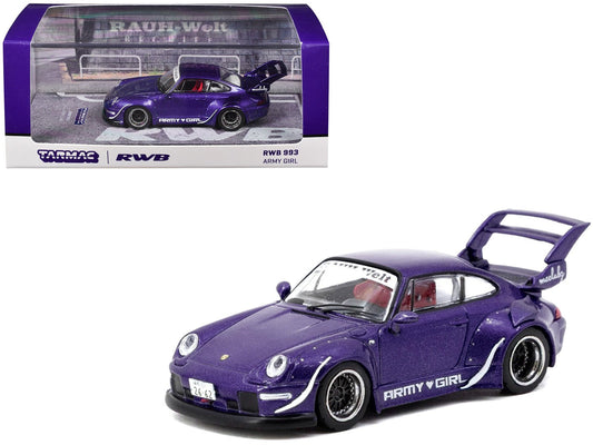 RWB 993 "Army Girl" Purple Metallic "Hobby64" Series 1/64 Diecast Model Car by Tarmac Works  free shipping USA