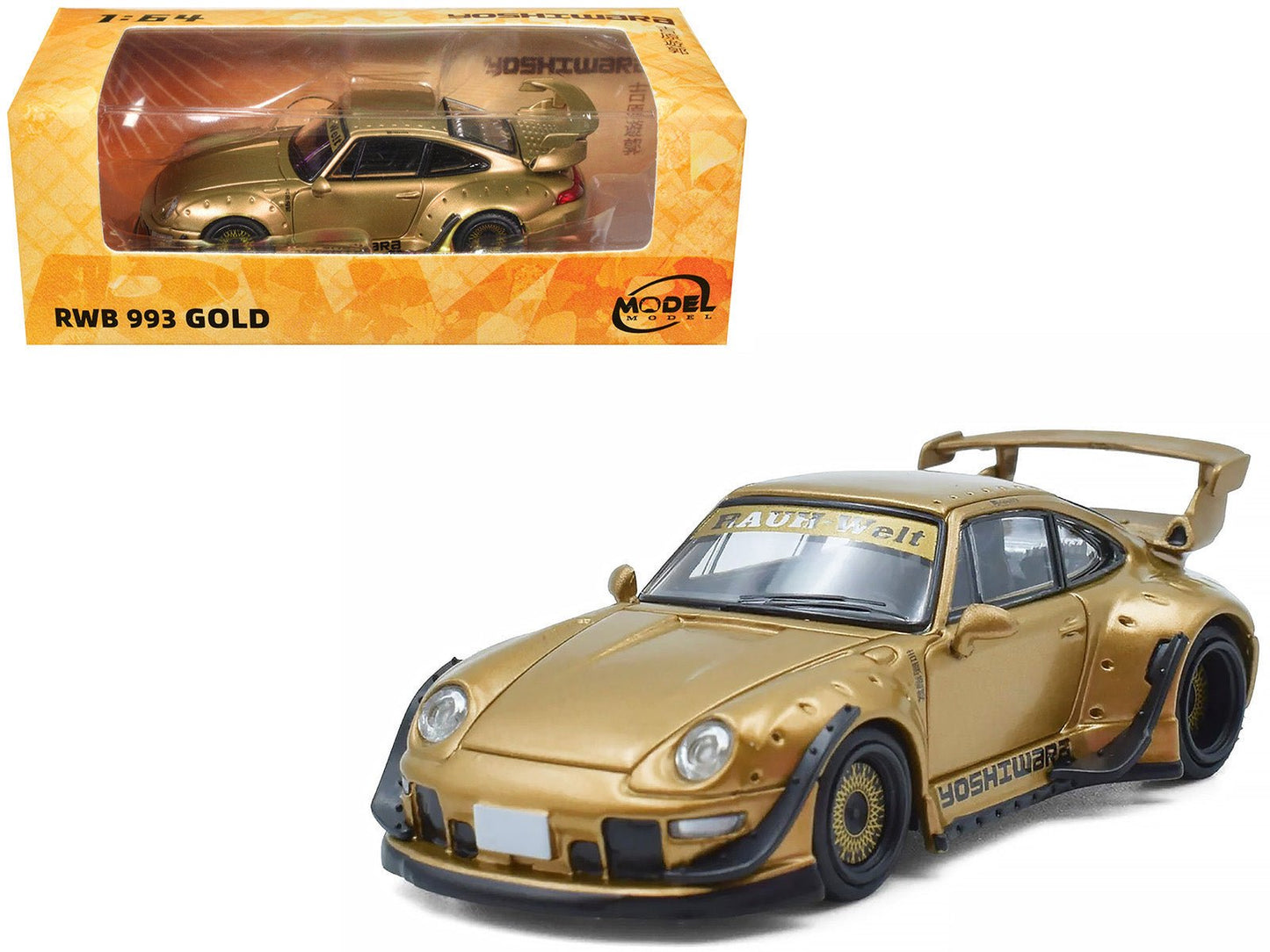 RWB 993 "Yoshiwara" Gold Metallic 1/64 Diecast Model Car by Model Model  free shipping USA