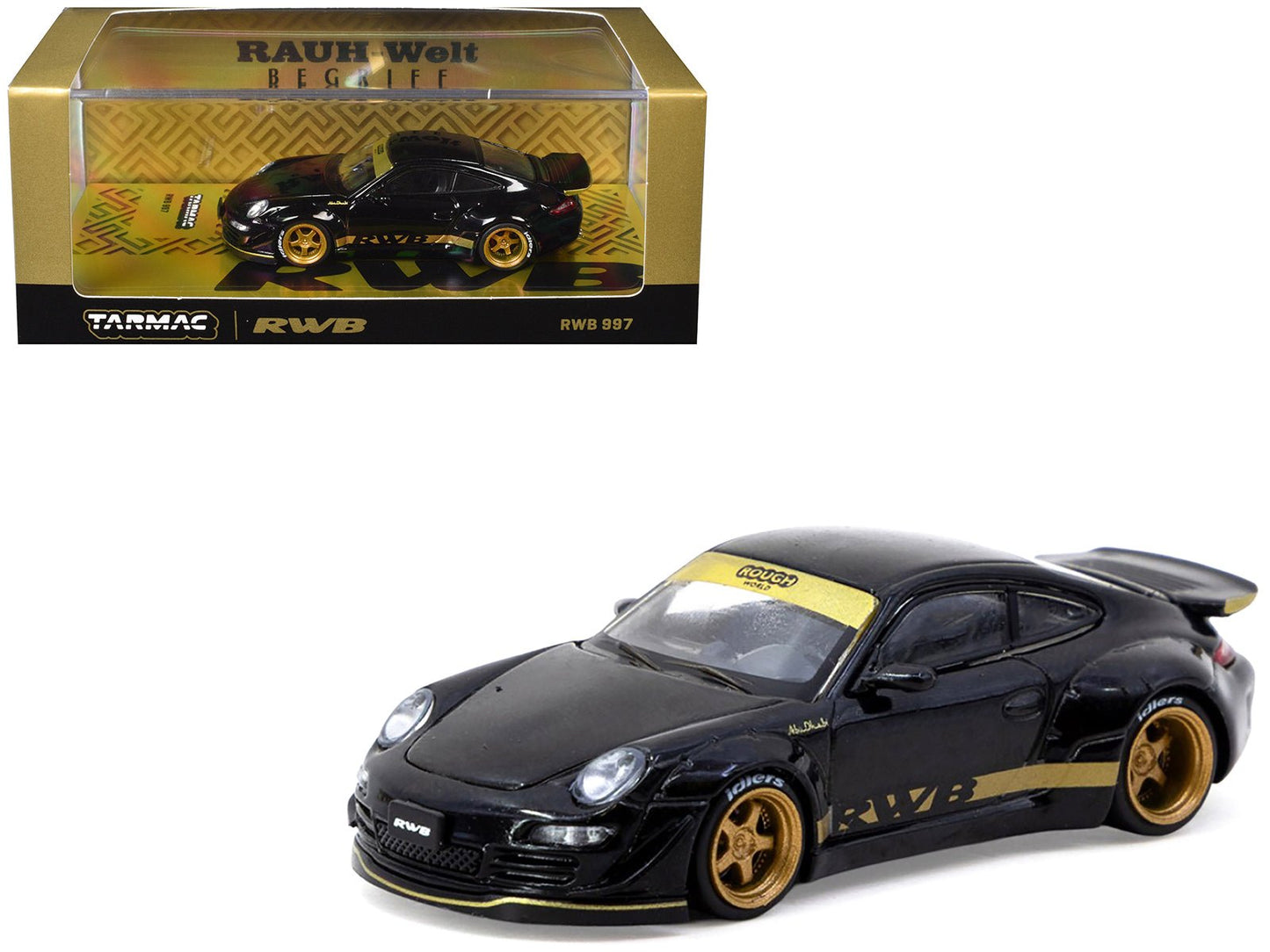 RWB 997 Black with Gold Wheels and Stripes "Hobby64" Series 1/64 Diecast Model Car by Tarmac Works  free shipping USA