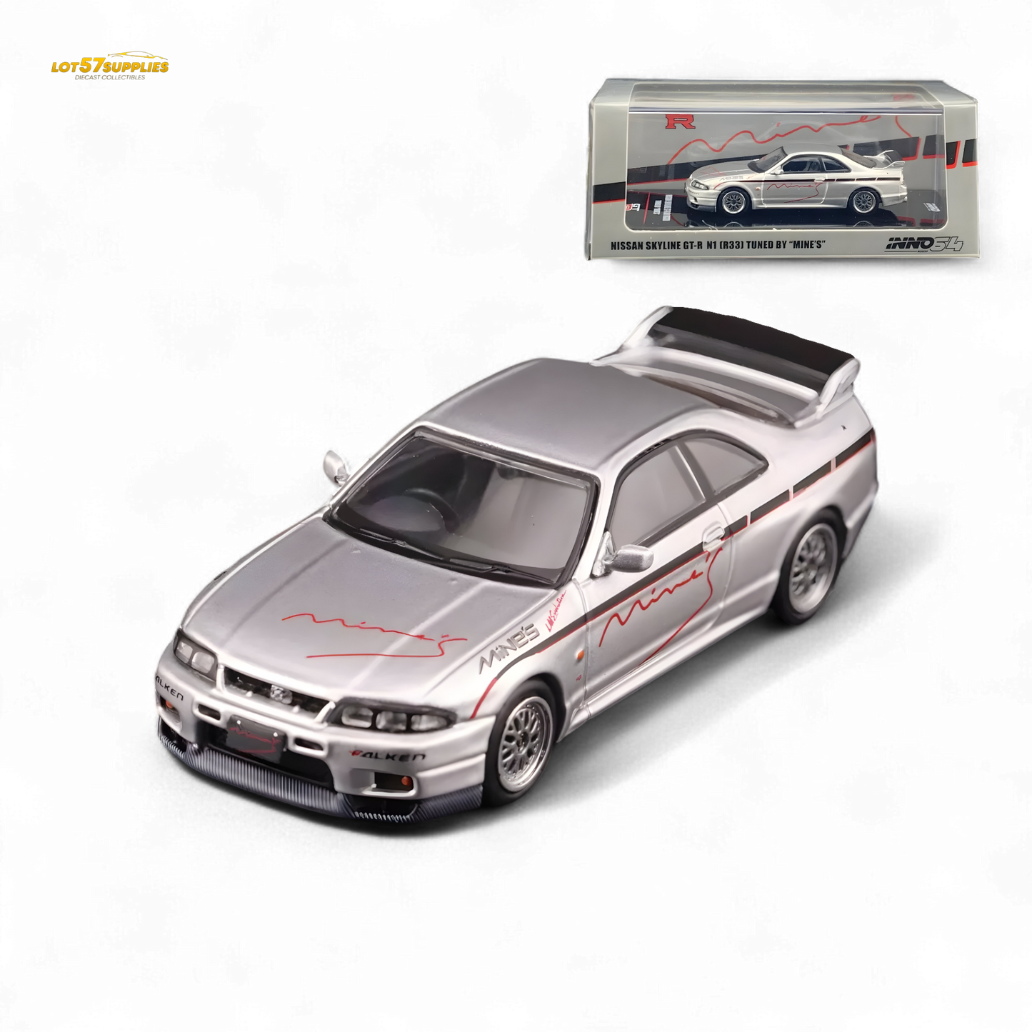 Inno64 NISSAN SKYLINE GR-R (R33) "Tuned by Mine's" Silver 1:64