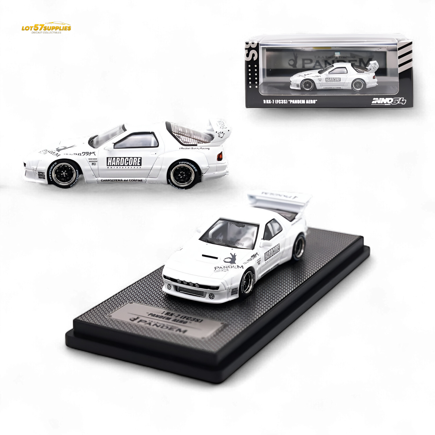 Inno64 MAZDA RX7 (FC3S) "PANDEM AERO" Hardcore Widebody Kit White 1:64